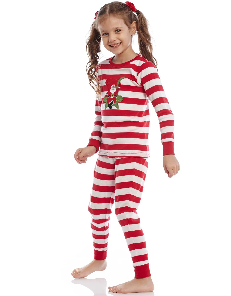 Kids Two Piece Red & White Stripes Santa Pajamas - Image 4