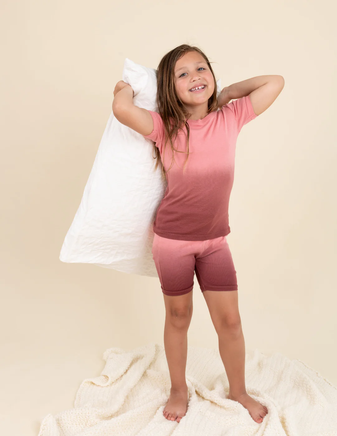 Kids Cotton Short Pink Ombré Tie Dye Pajamas - Image 3