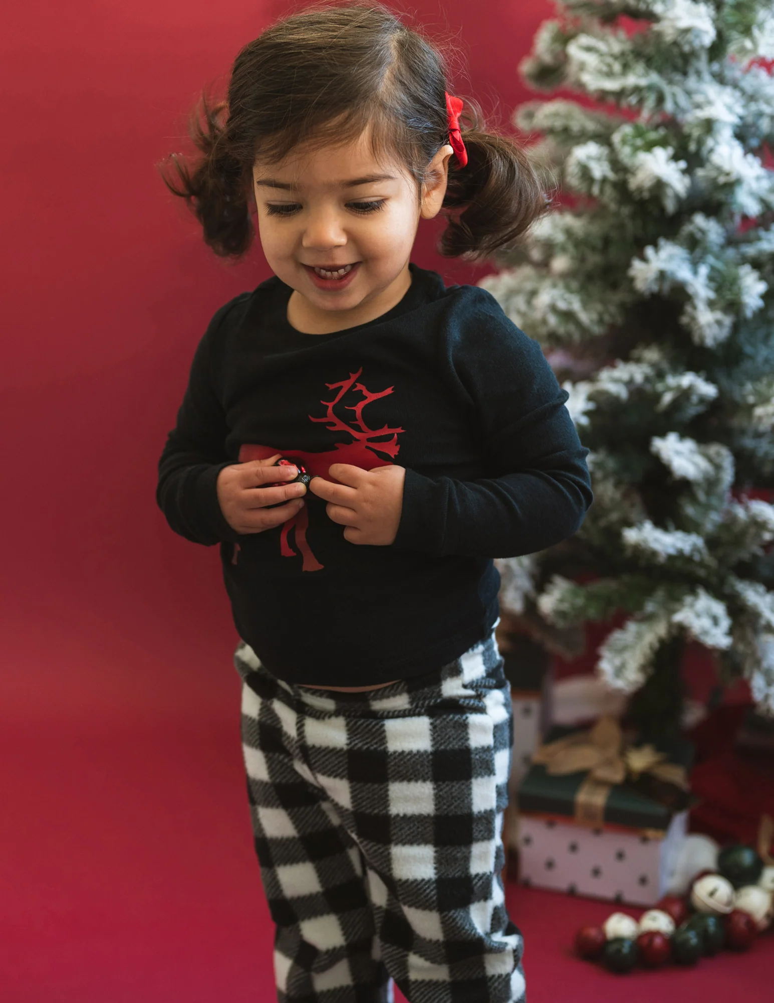 Kids Cotton Top & Fleece Pants Reindeer Pajamas - Image 2