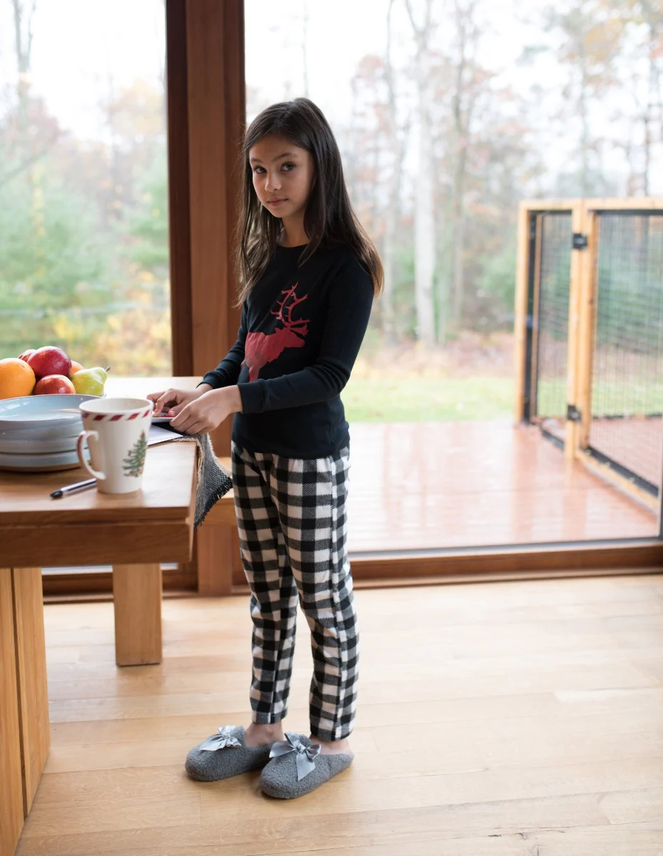 Kids Cotton Top & Fleece Pants Reindeer Pajamas - Image 3