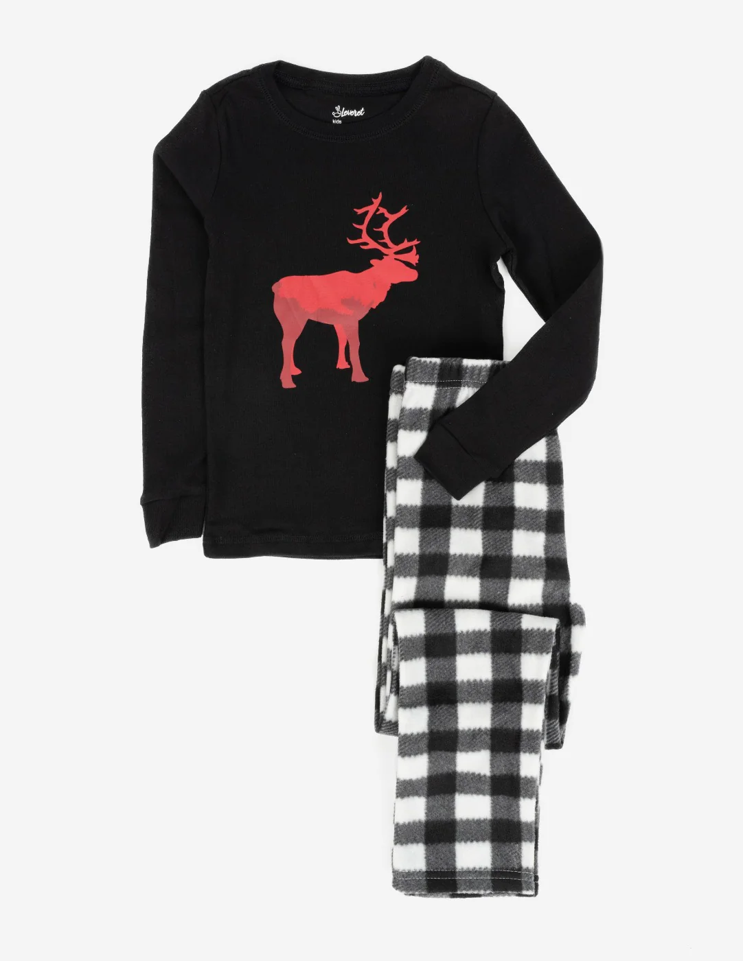 Kids Cotton Top & Fleece Pants Reindeer Pajamas - Image 4