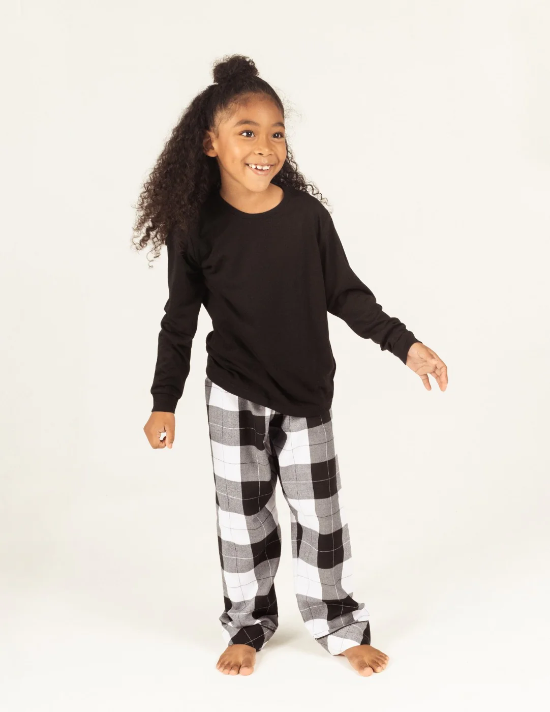 Kids Black & White Plaid Flannel Set - Image 2