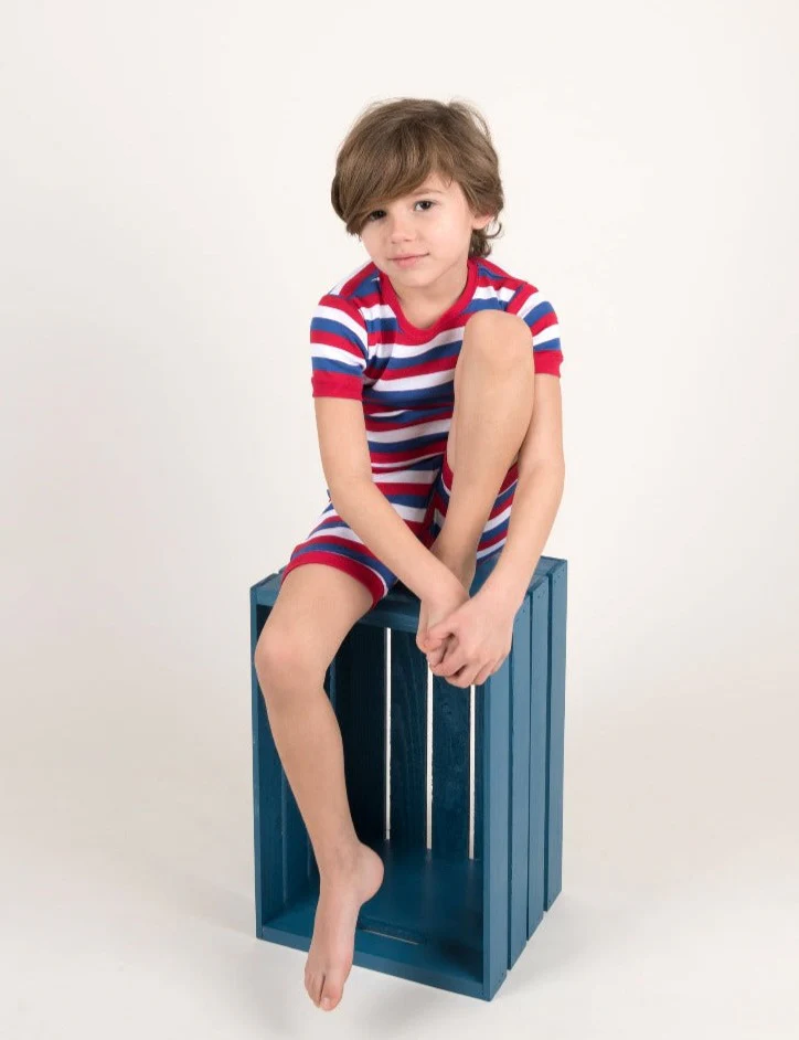 Short Sleeve Striped Cotton Pajamas - Image 18