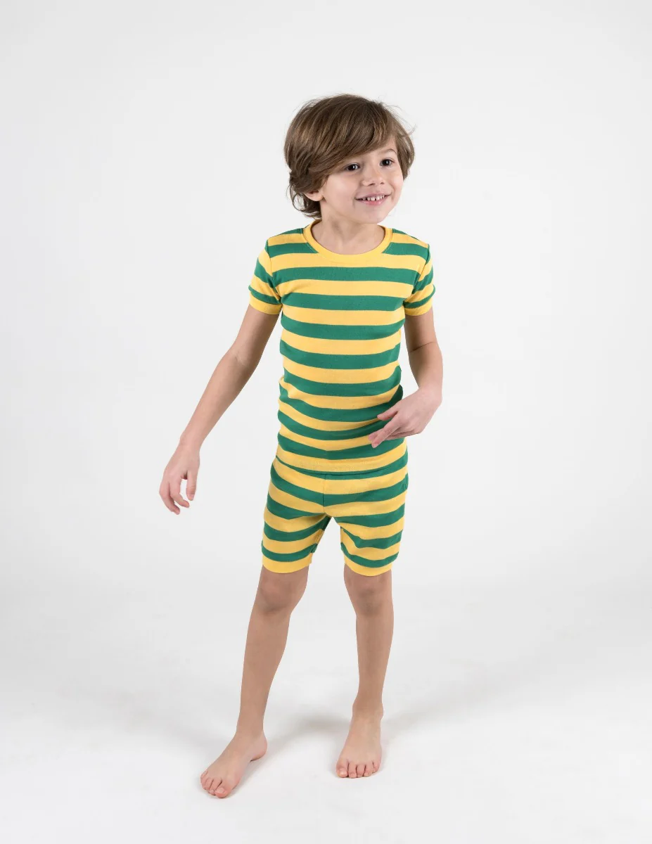 Short Sleeve Striped Cotton Pajamas - Image 24