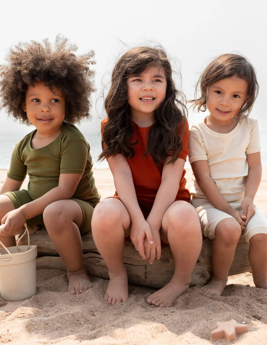 Kid's Short Sleeve Neutral Solid Color Pajamas - Image 14