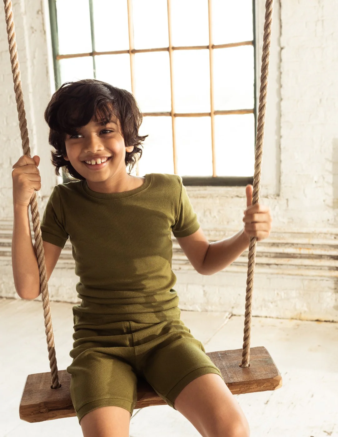 Kid's Short Sleeve Solid Color Boho Pajamas - Image 5