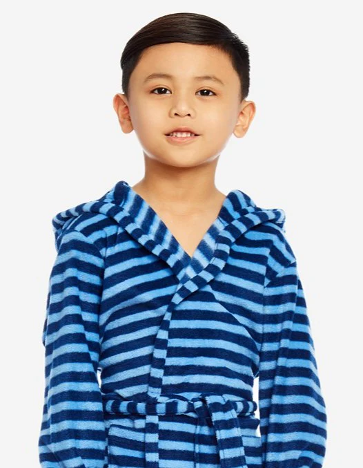 Kids Fleece Stripes Hooded Robe - Image 2