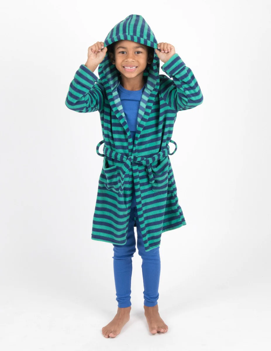 Kids Fleece Stripes Hooded Robe - Image 4
