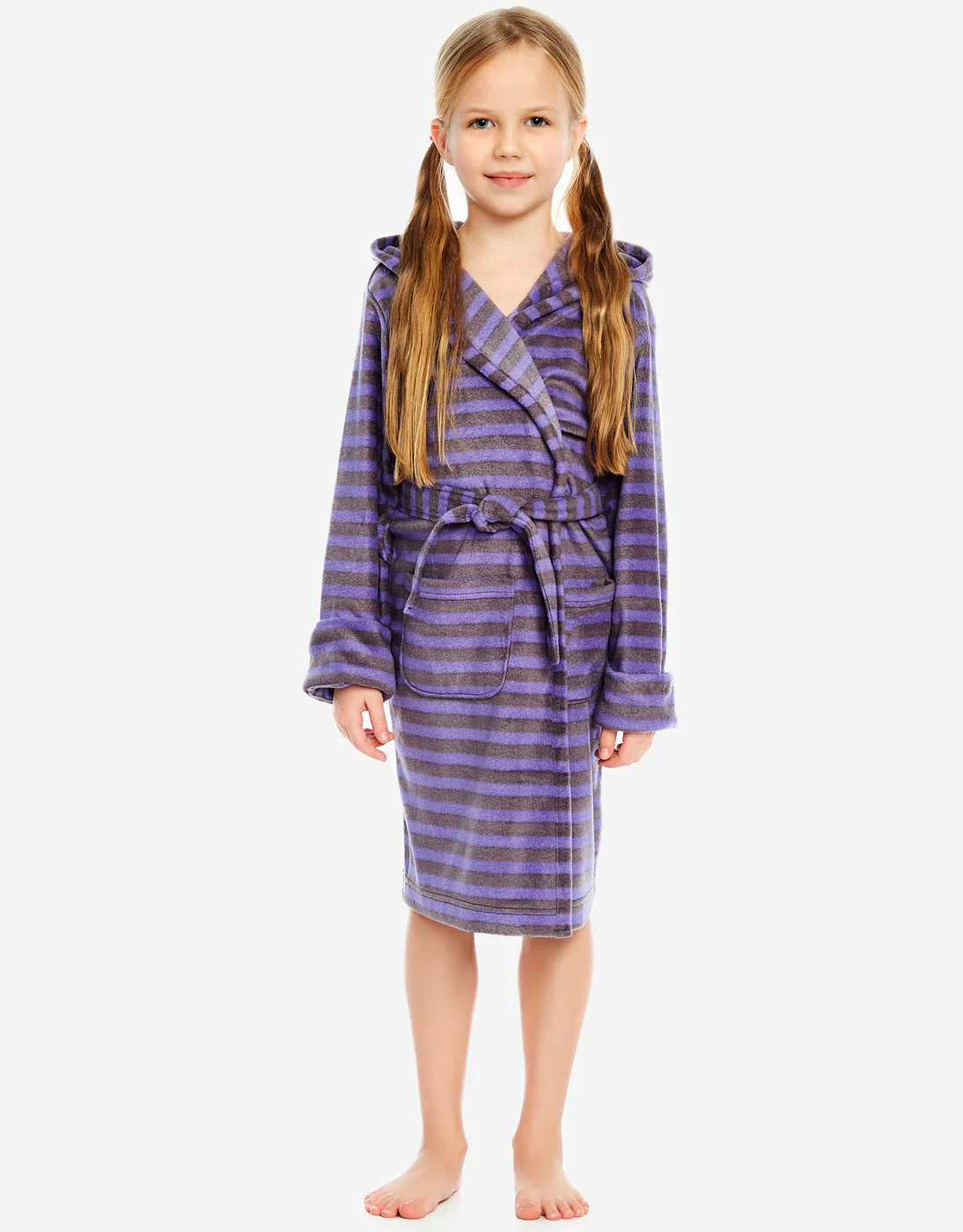 Kids Fleece Stripes Hooded Robe - Image 5