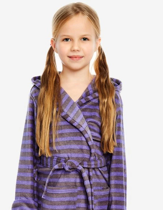 Kids Fleece Stripes Hooded Robe - Image 6