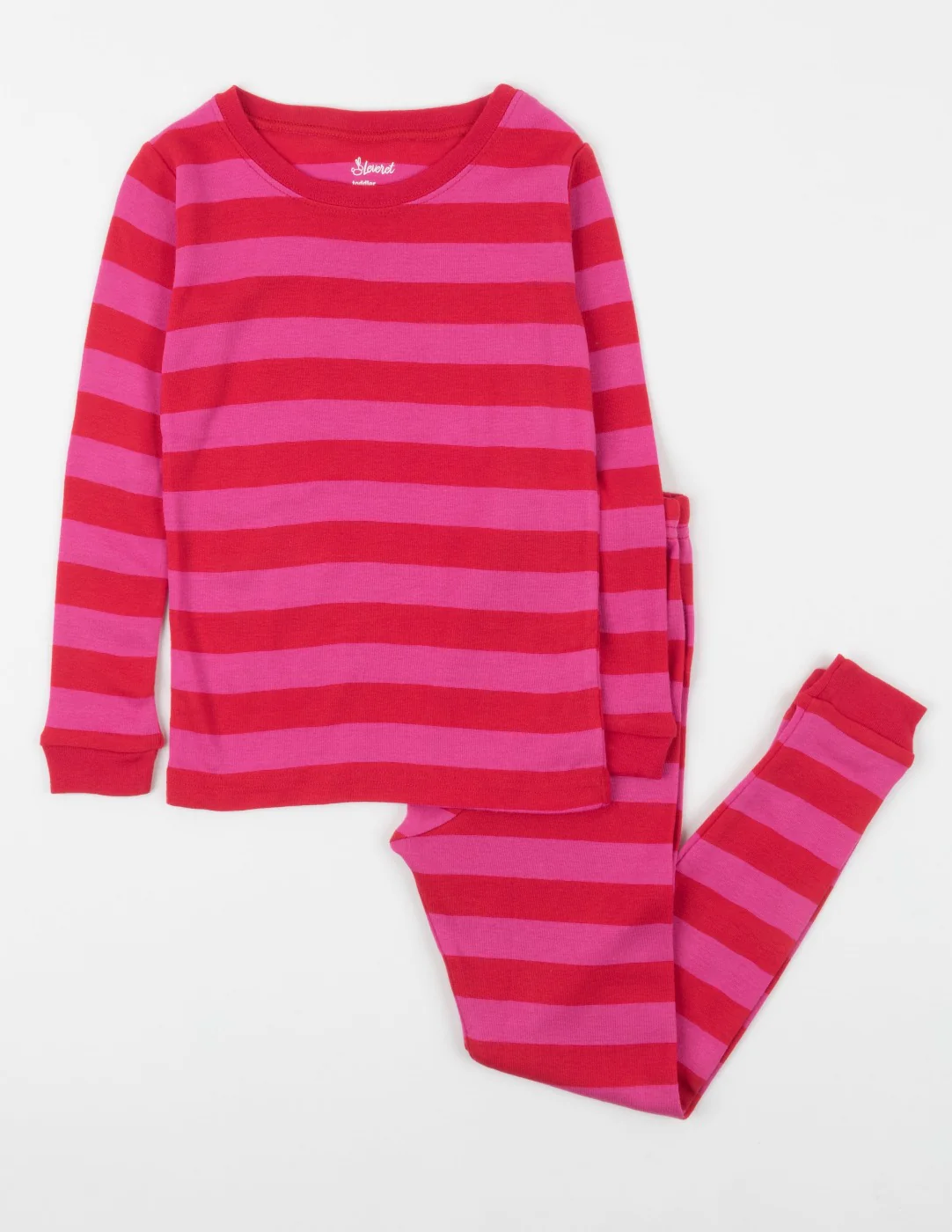 Kids Two Piece Red & Pink Stripes Pajamas - Image 2