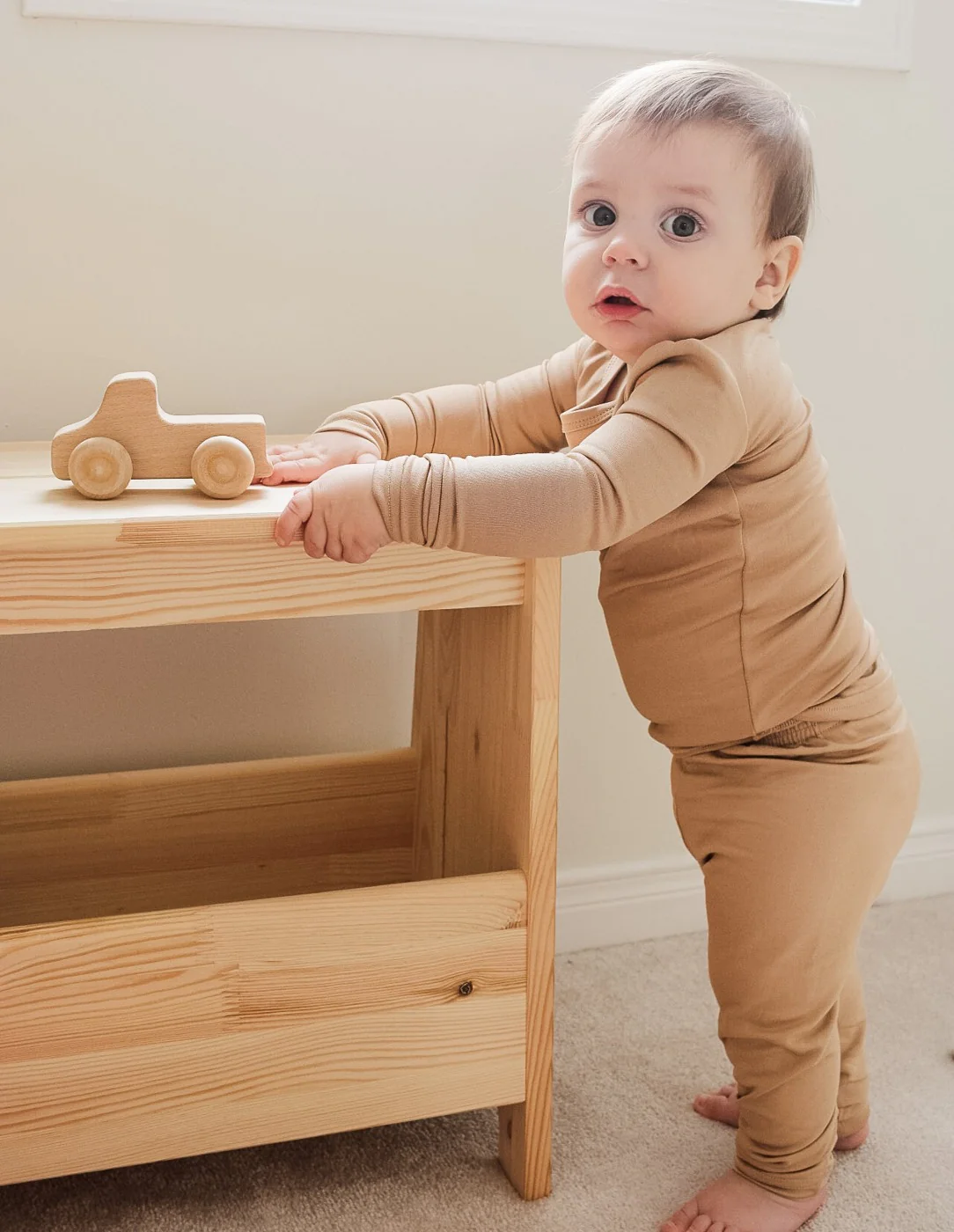 Kid's Neutral Solid Color Thermal Pajamas - Image 19