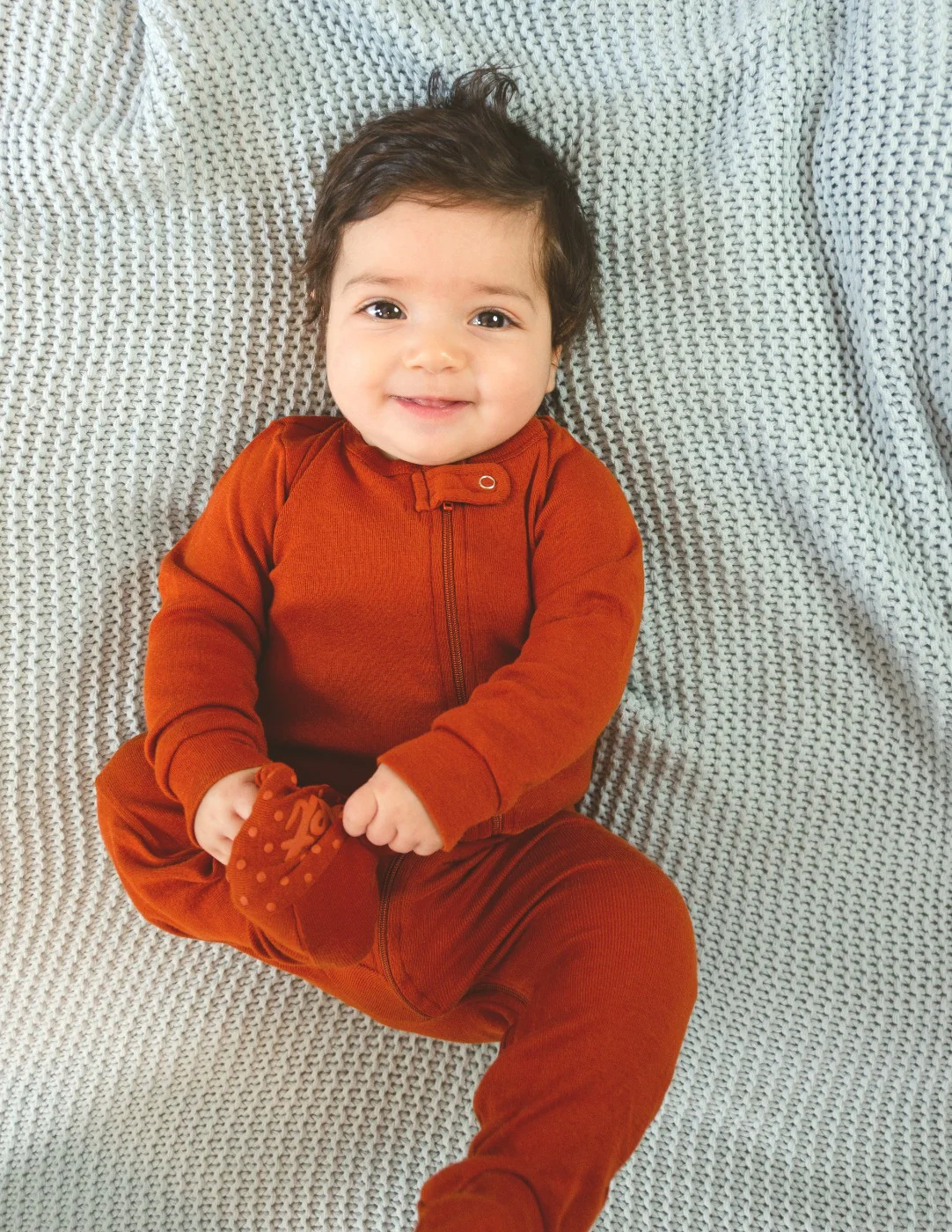Solid Color Rust Orange Footed Pajamas - Image 2