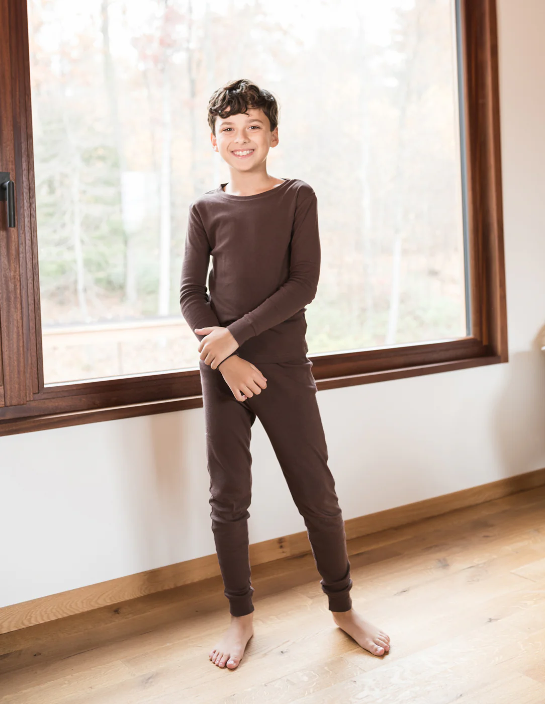 Kids Two Piece Solid Brown Pajamas - Image 2