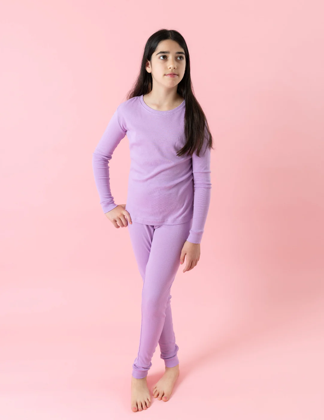 Kids Two Piece Solid Purple Pajamas - Image 2