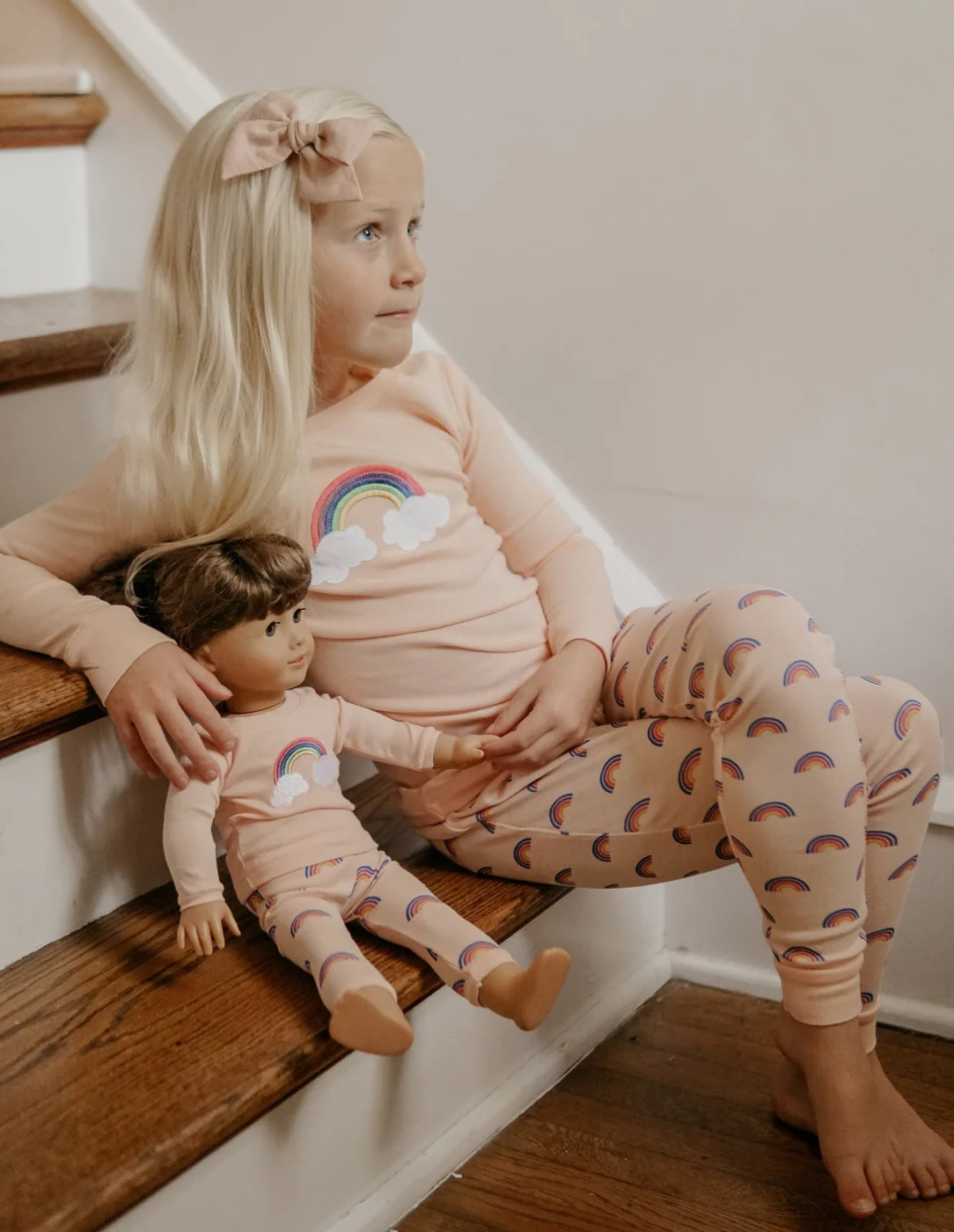 Matching Girl and Doll Cotton Retro Rainbow Pajamas - Image 3
