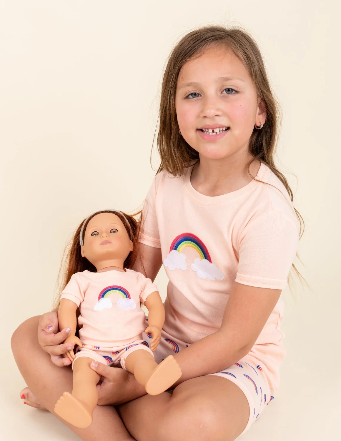 Matching Girl and Doll Short Retro Rainbow Pajamas - Image 3