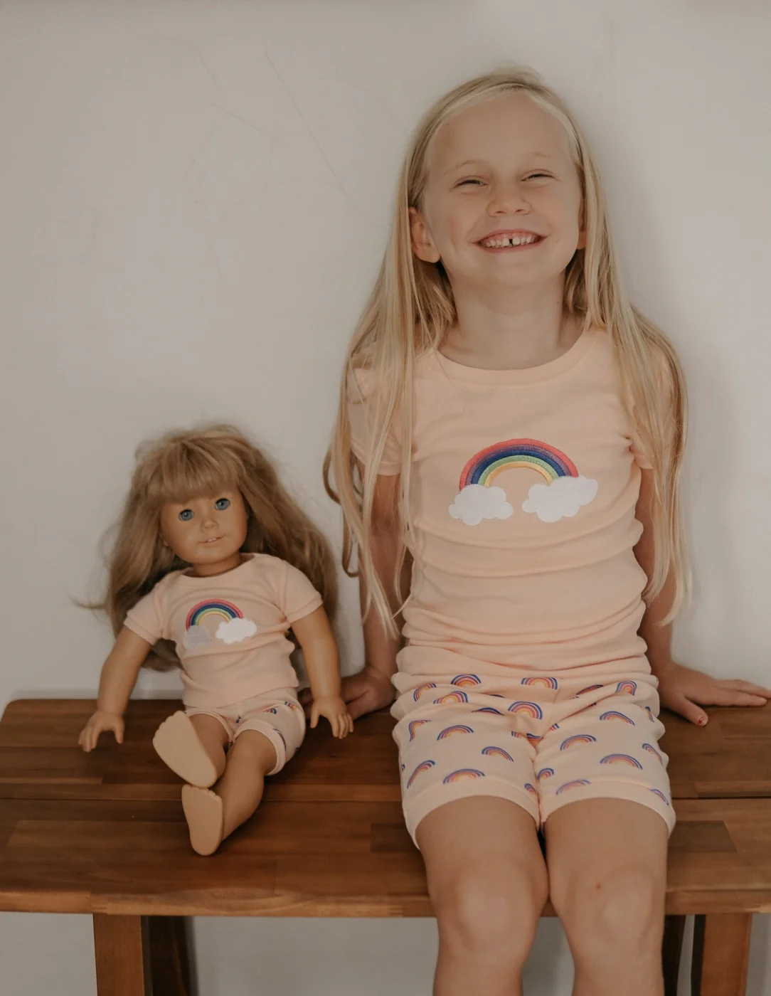 Matching Girl and Doll Short Retro Rainbow Pajamas - Image 4
