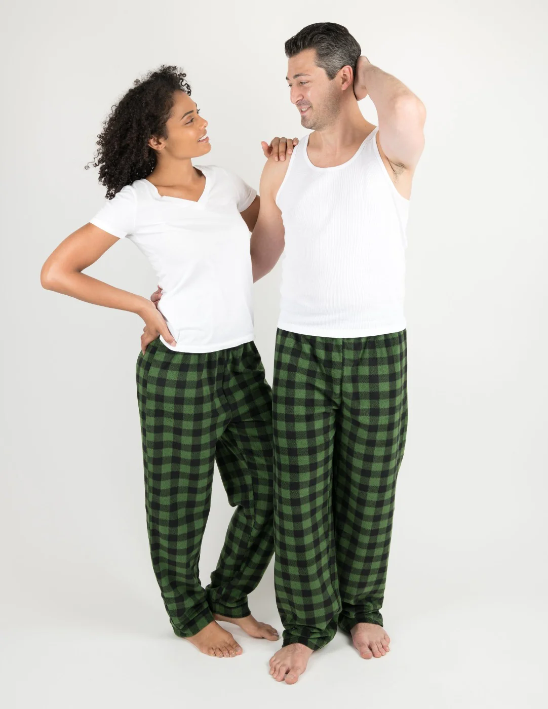 Mens Black & Green Plaid Fleece Pants - Image 2
