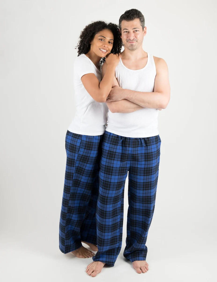 Mens Black & Navy Plaid Flannel Pants - Image 2