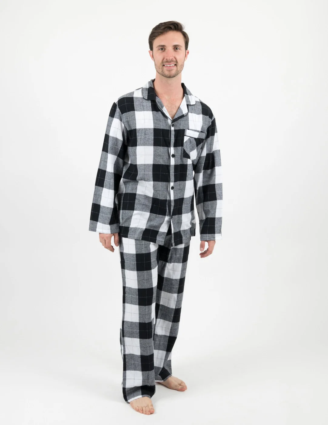 Mens Black & White Plaid Flannel Pajamas - Image 2