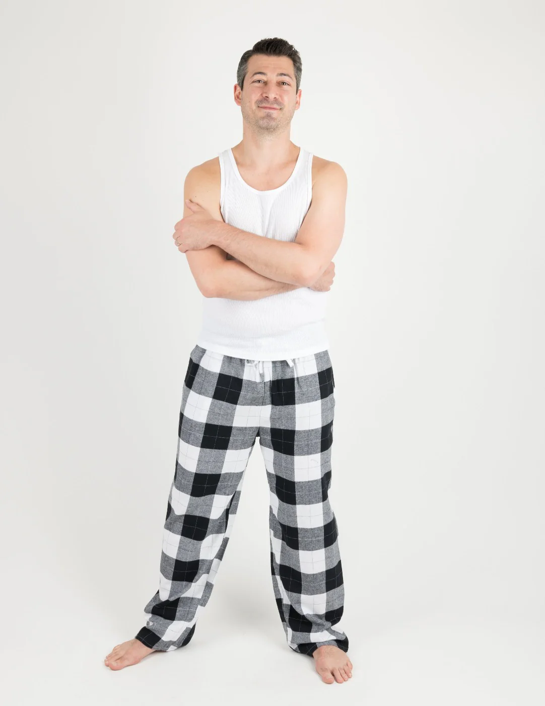 Mens Black & White Plaid Flannel Pants - Image 2