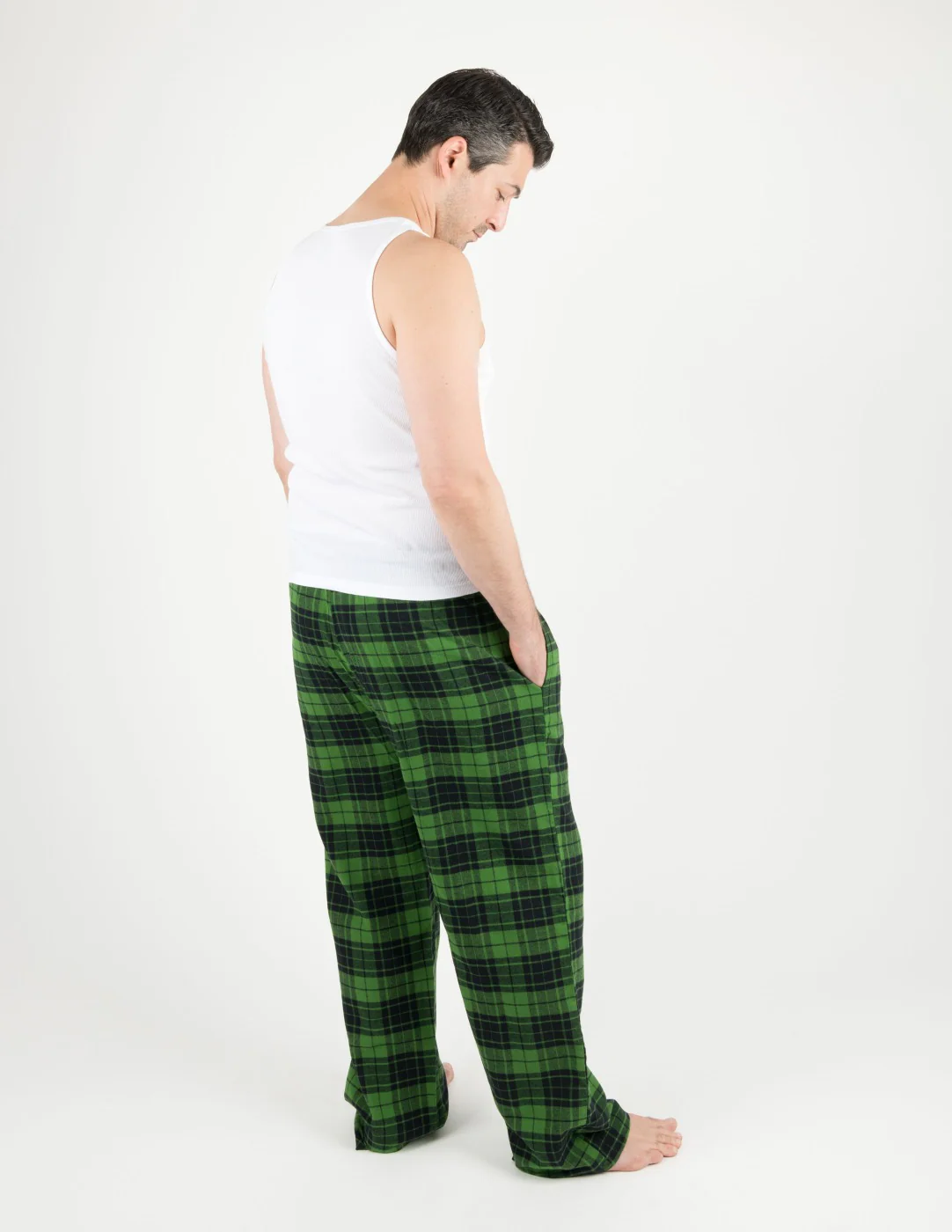 Mens Black & Green Plaid Flannel Pants - Image 2