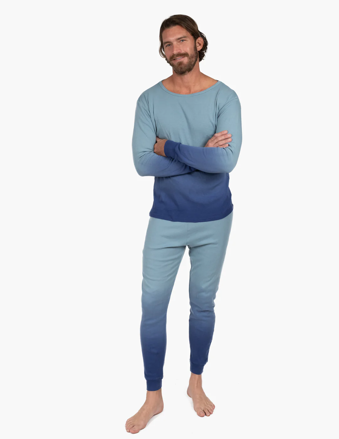 Mens Blue Ombré Tie Dye Cotton Pajamas - Image 2