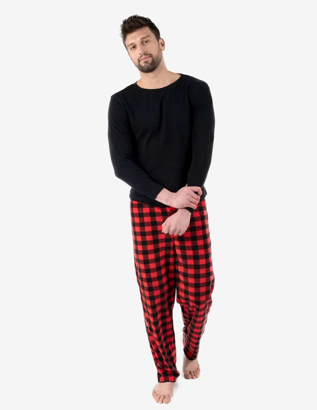 Mens Fleece Red & Black Plaid Set - Image 2