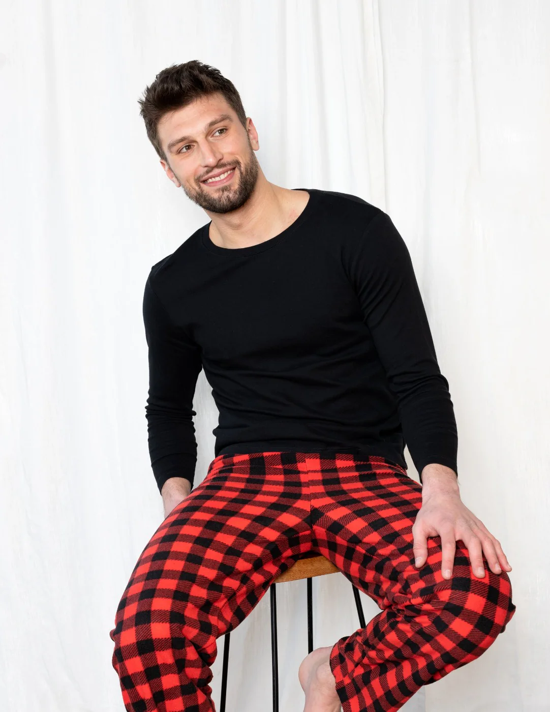 Mens Fleece Red & Black Plaid Set - Image 3
