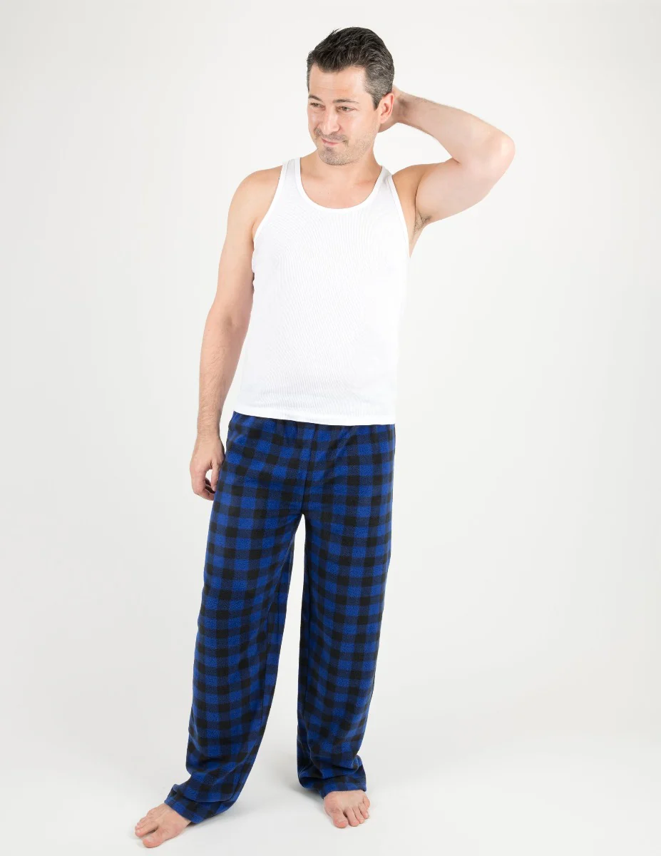 Mens Black & Navy Plaid Fleece Pants - Image 3