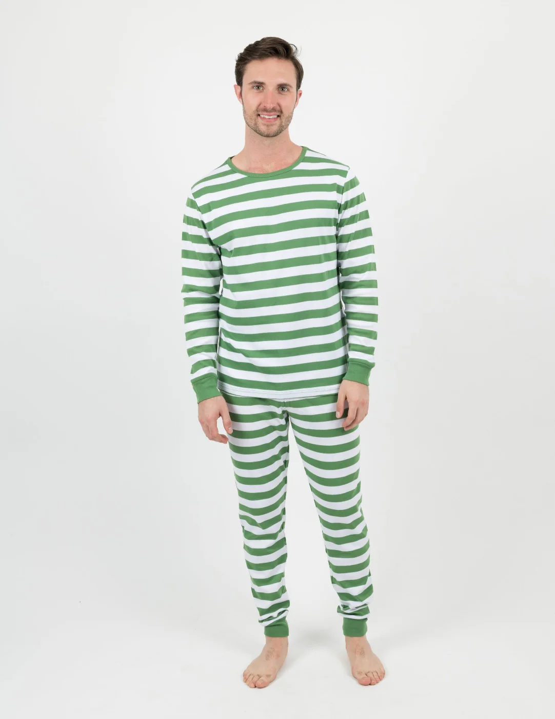Mens Green & White Stripes Pajamas - Image 2