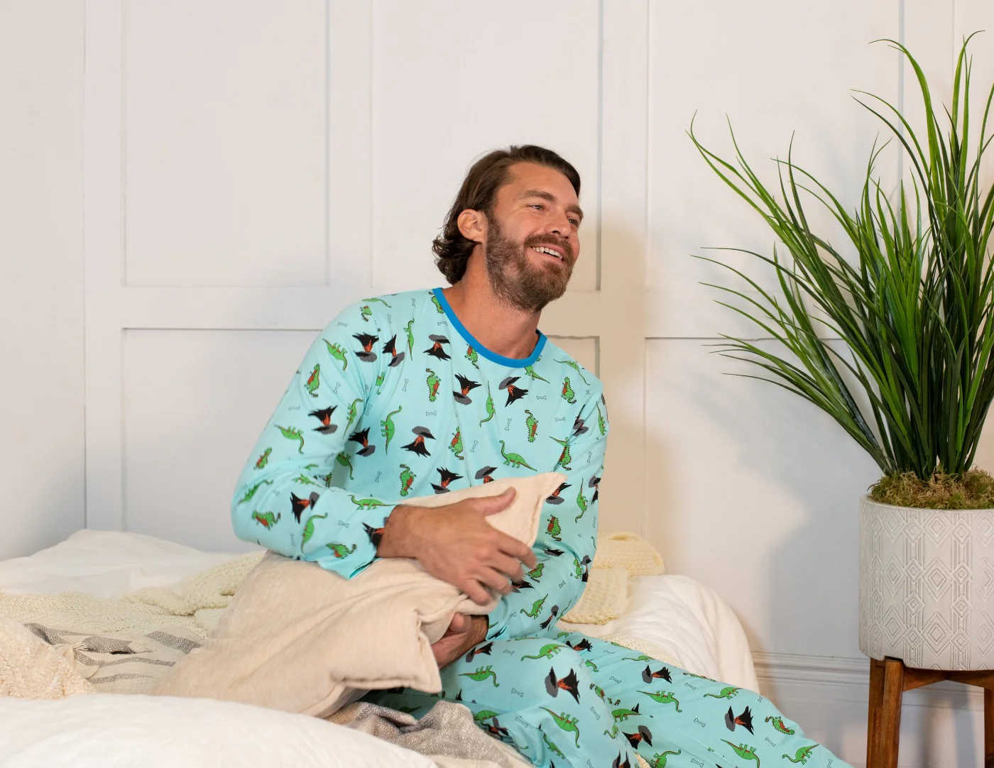 Mens Loose Fit Blue Dinosaur Pajamas - Image 2