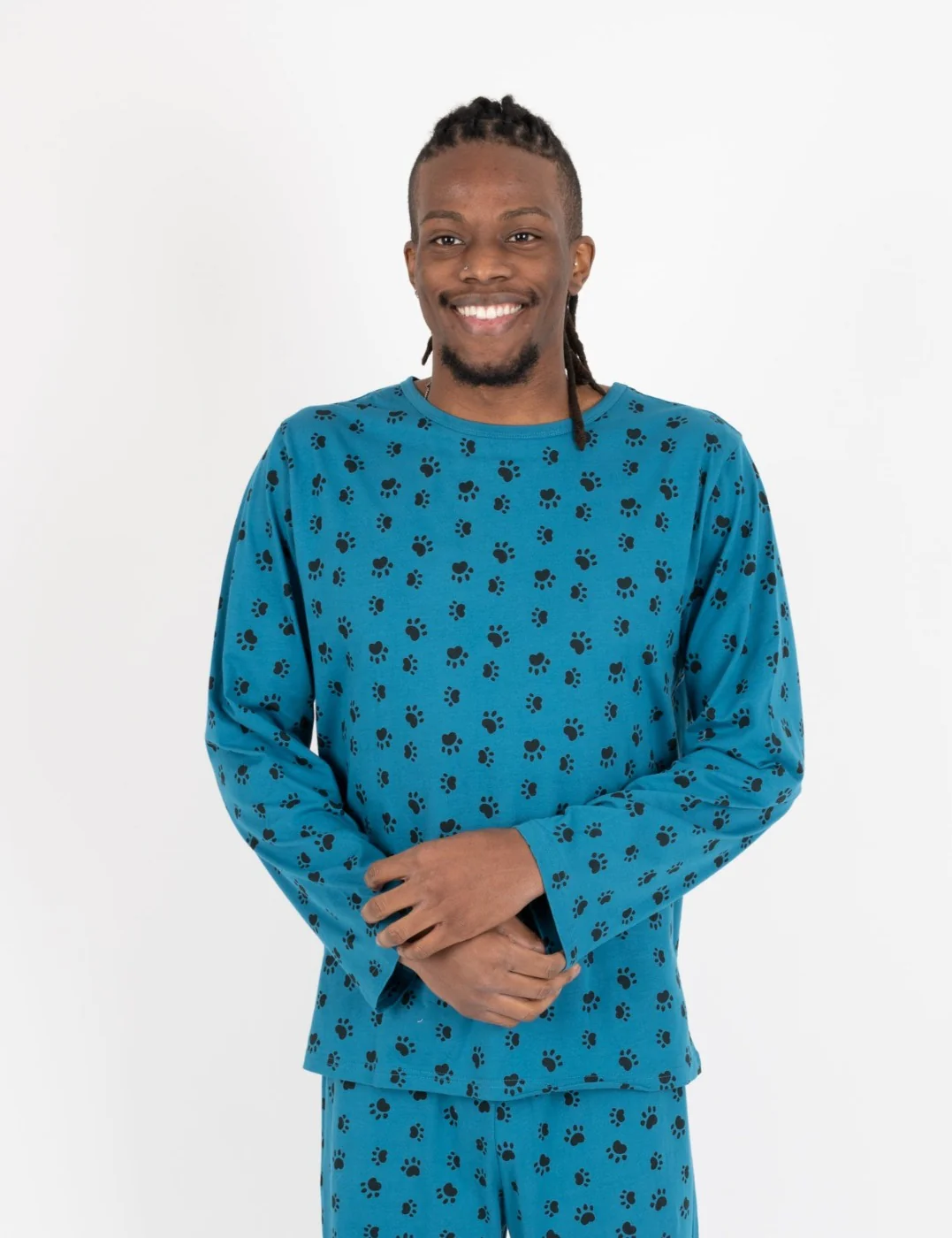 Mens Loose Fit Blue Paw Print Pajamas - Image 3
