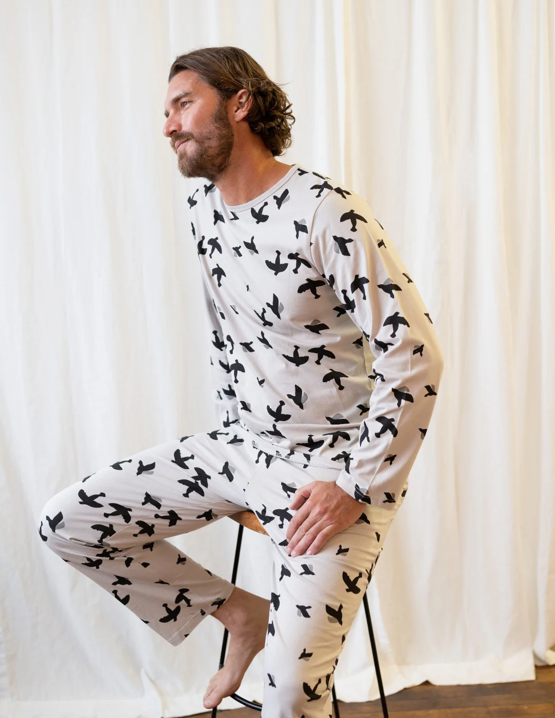 Mens Loose Fit Grey Bird Pajamas - Image 2