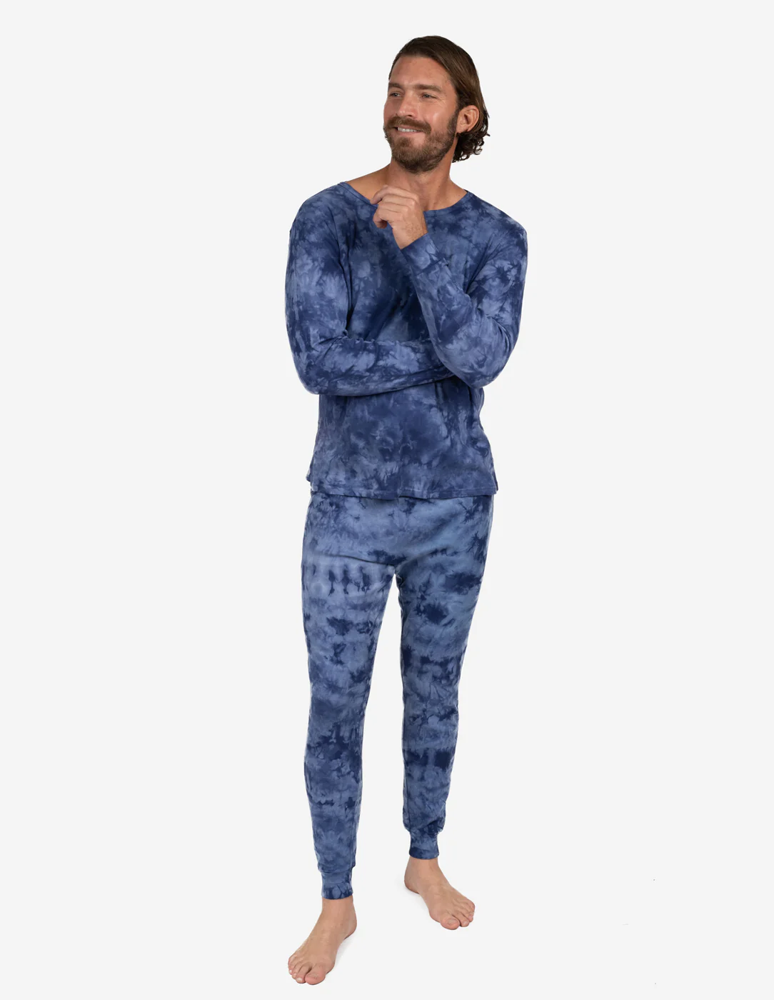 Mens Navy Mix Tie Dye Cotton Pajamas - Image 2