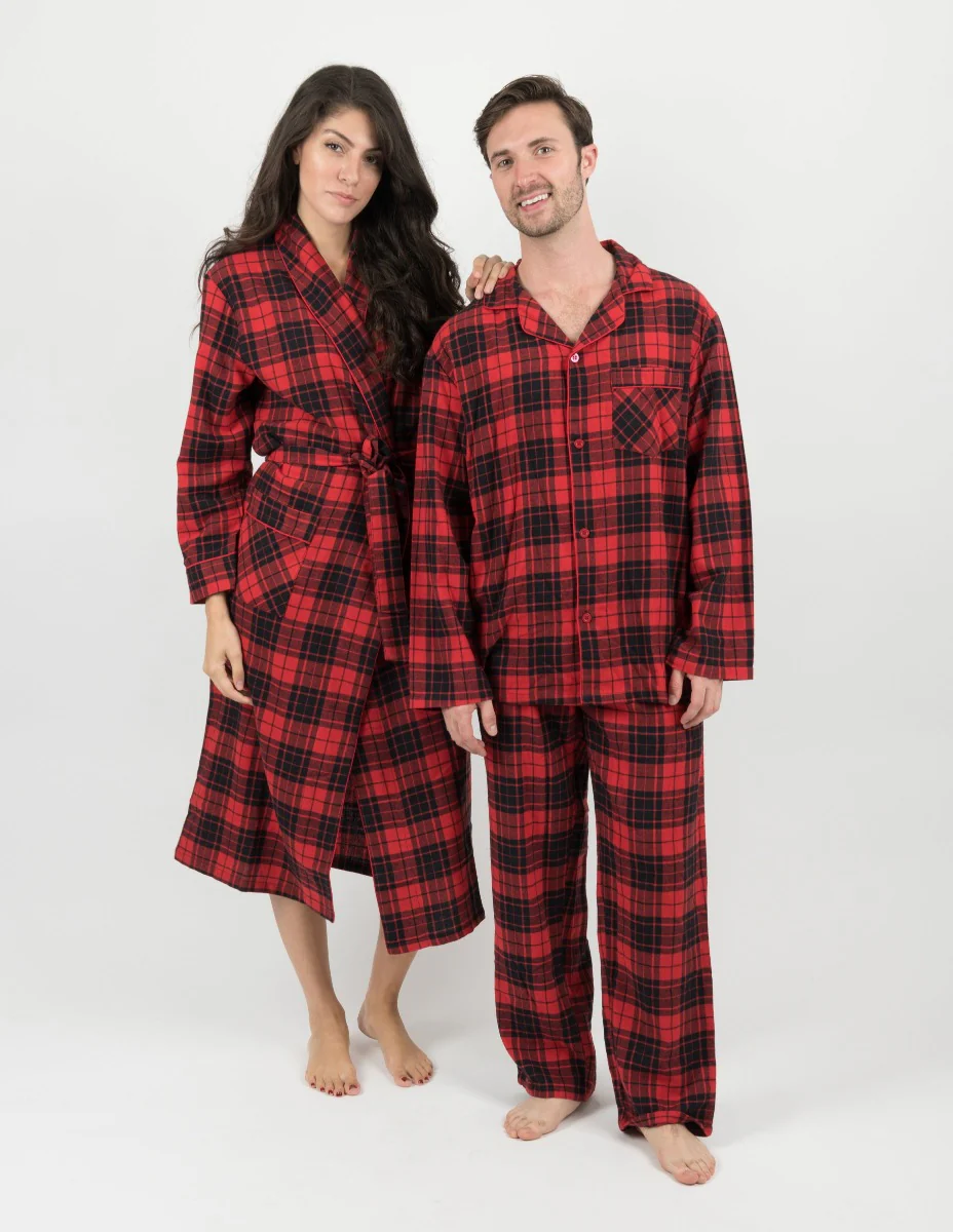 Mens Flannel Red & Black Button Down Pajamas - Image 2
