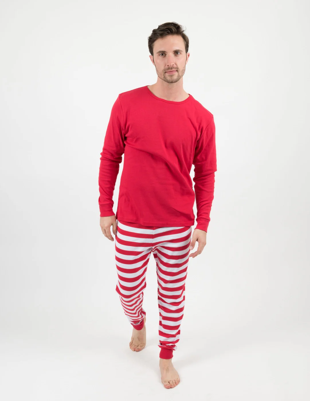 Mens Red Top & White Stripes Pajamas - Image 2