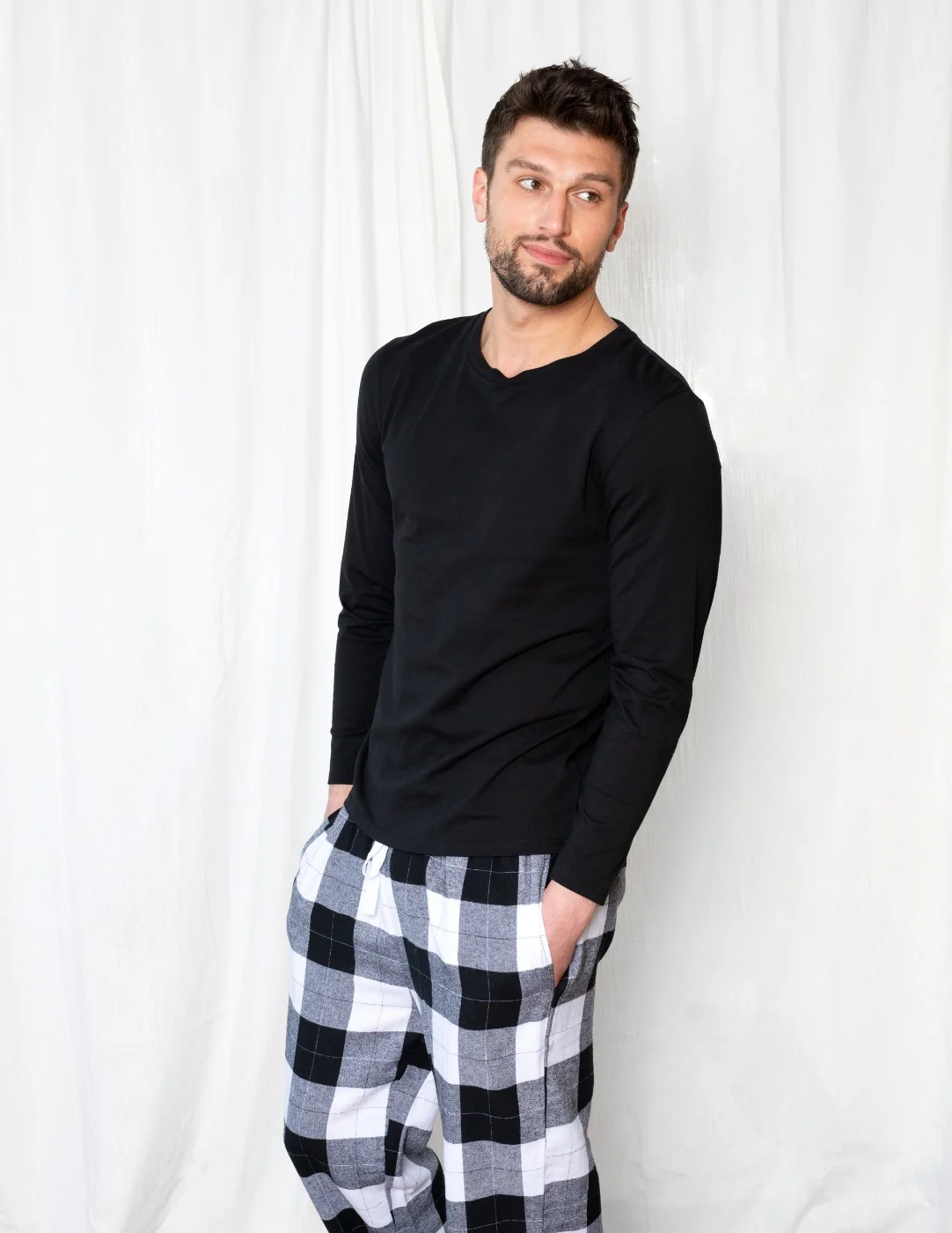 Mens Black & White Plaid Flannel Set - Image 2