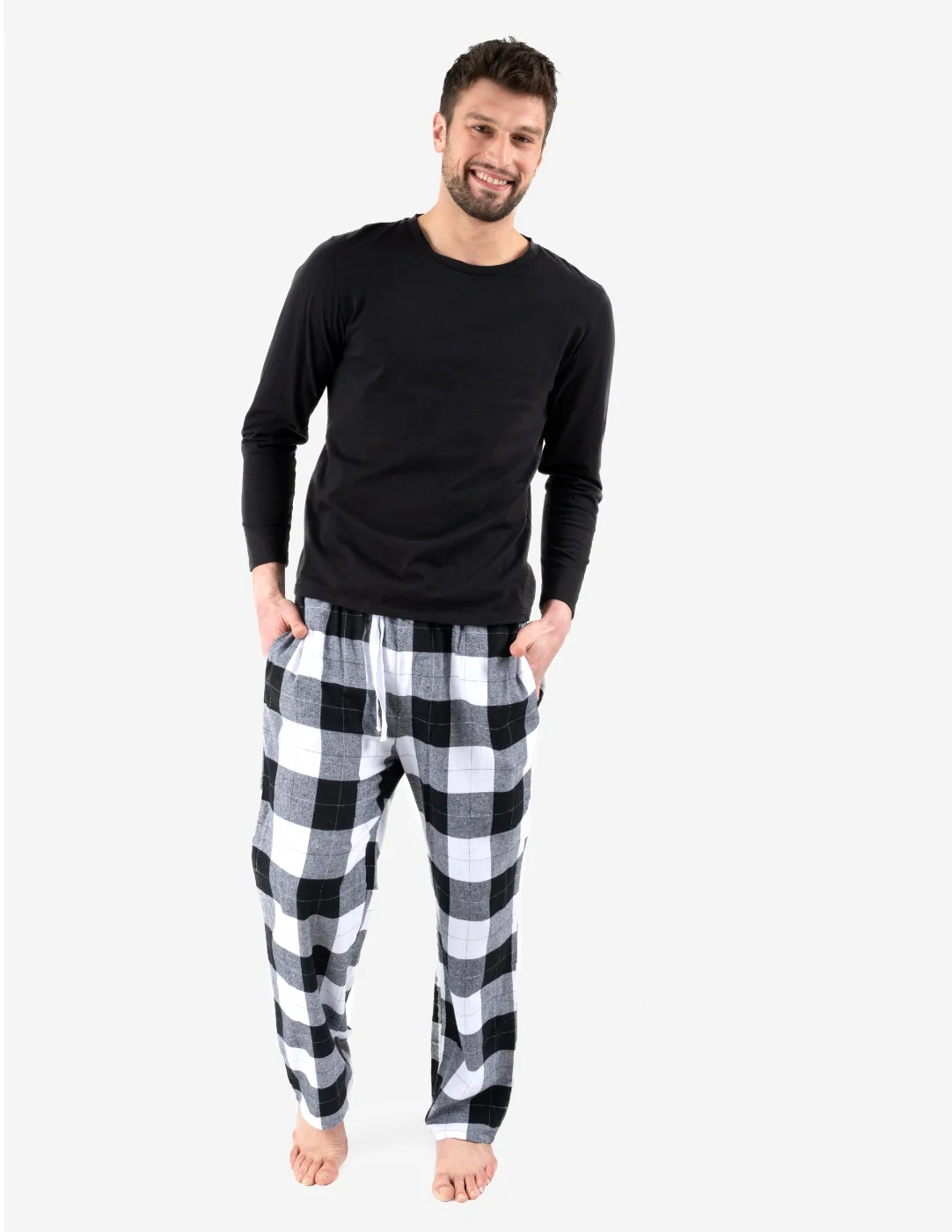 Mens Black & White Plaid Flannel Set - Image 3