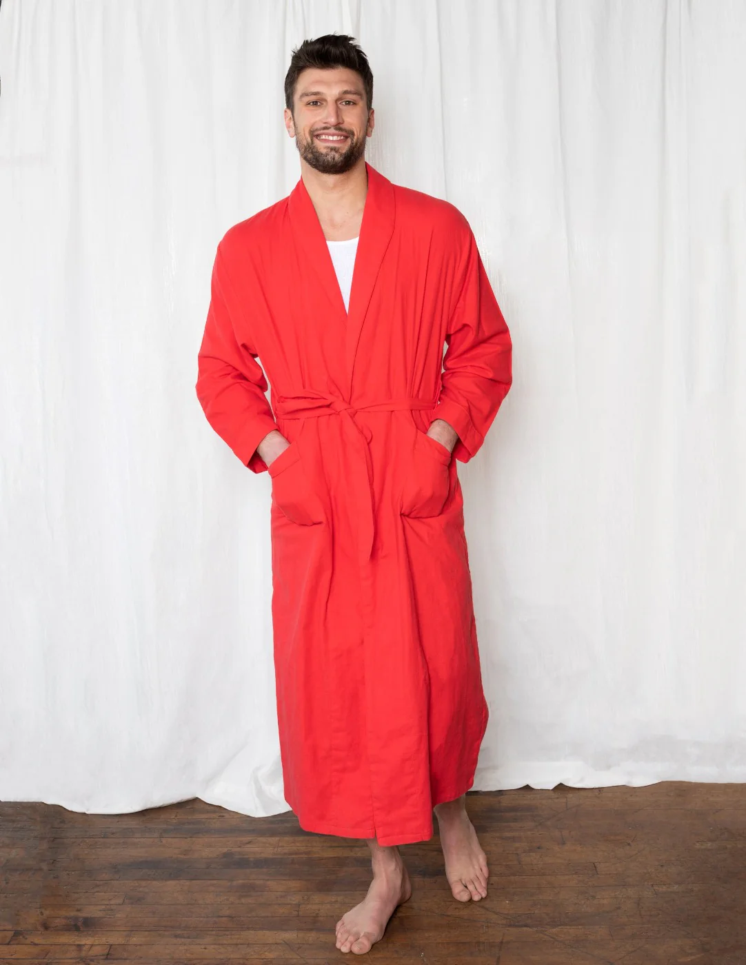Men's Solid Color Flannel Robe - Image 3