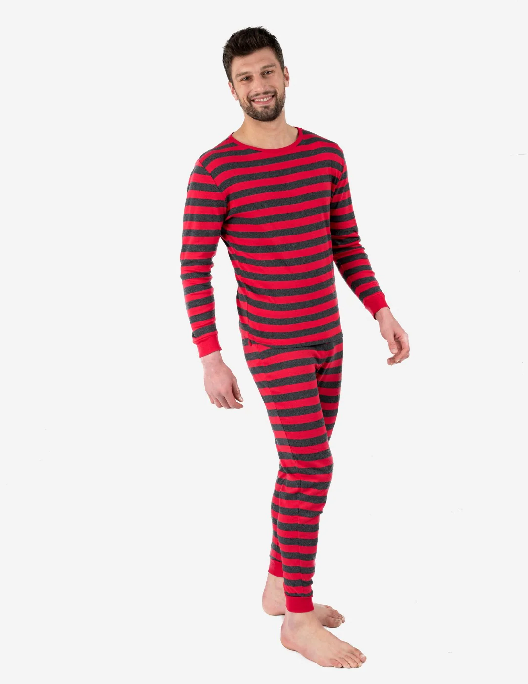 Mens Red & Grey Stripes Pajamas - Image 2