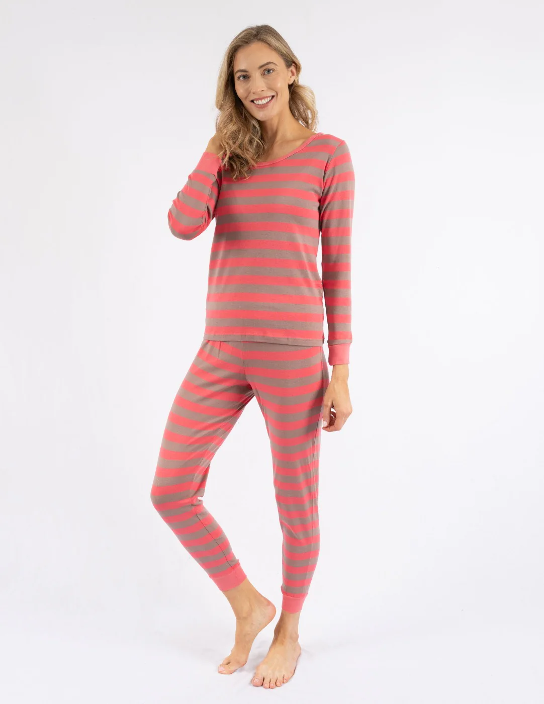 Women's Pink Stripes Cotton Pajamas - Image 3