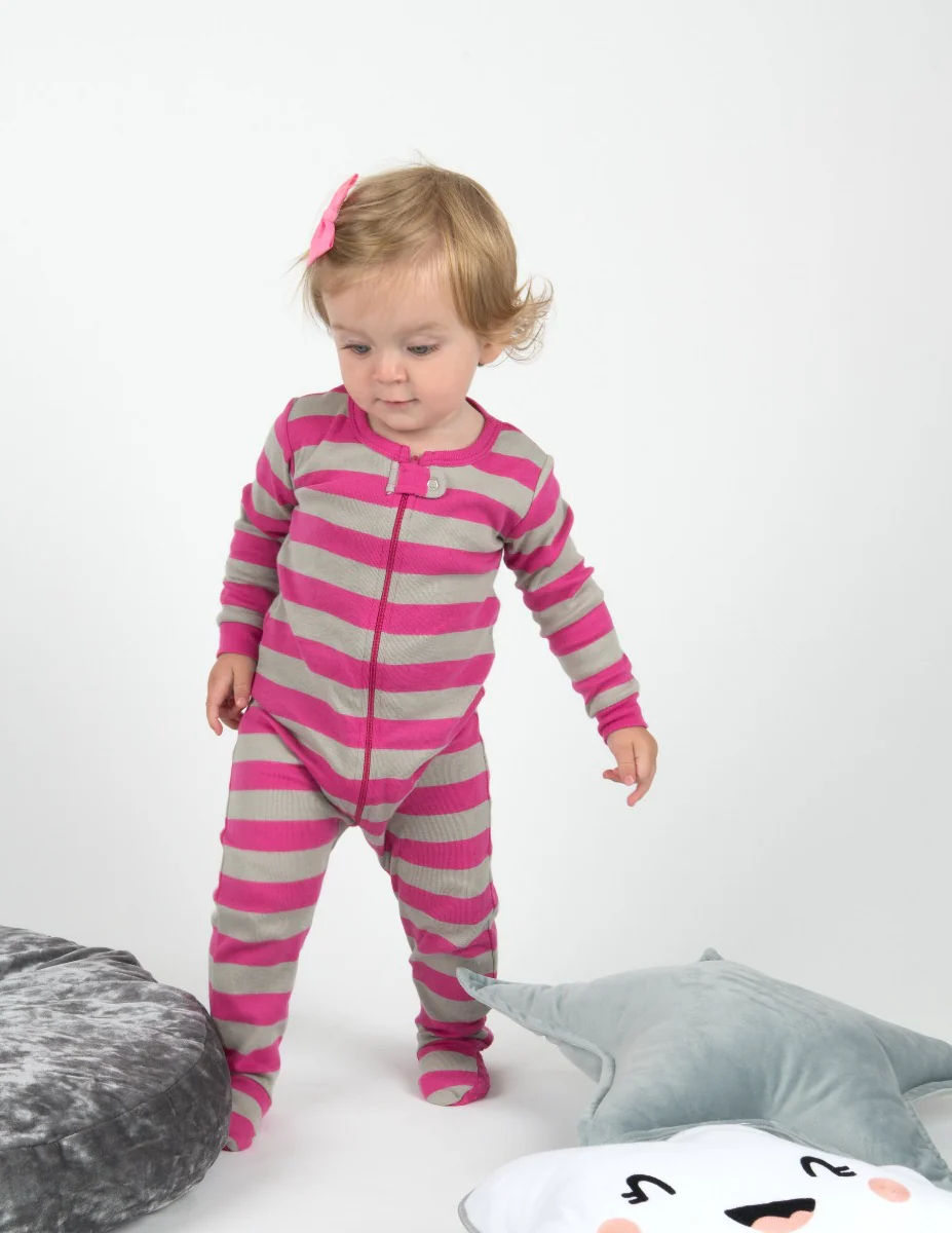 Baby Footed Pink Striped Pajamas - Image 2