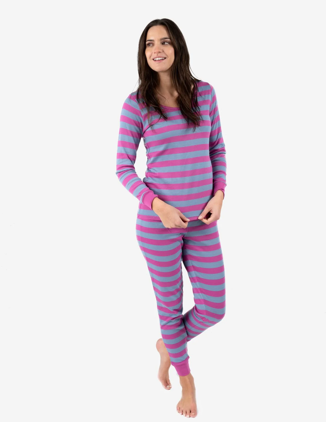 Women's Purple Stripes Cotton Pajamas - Image 4