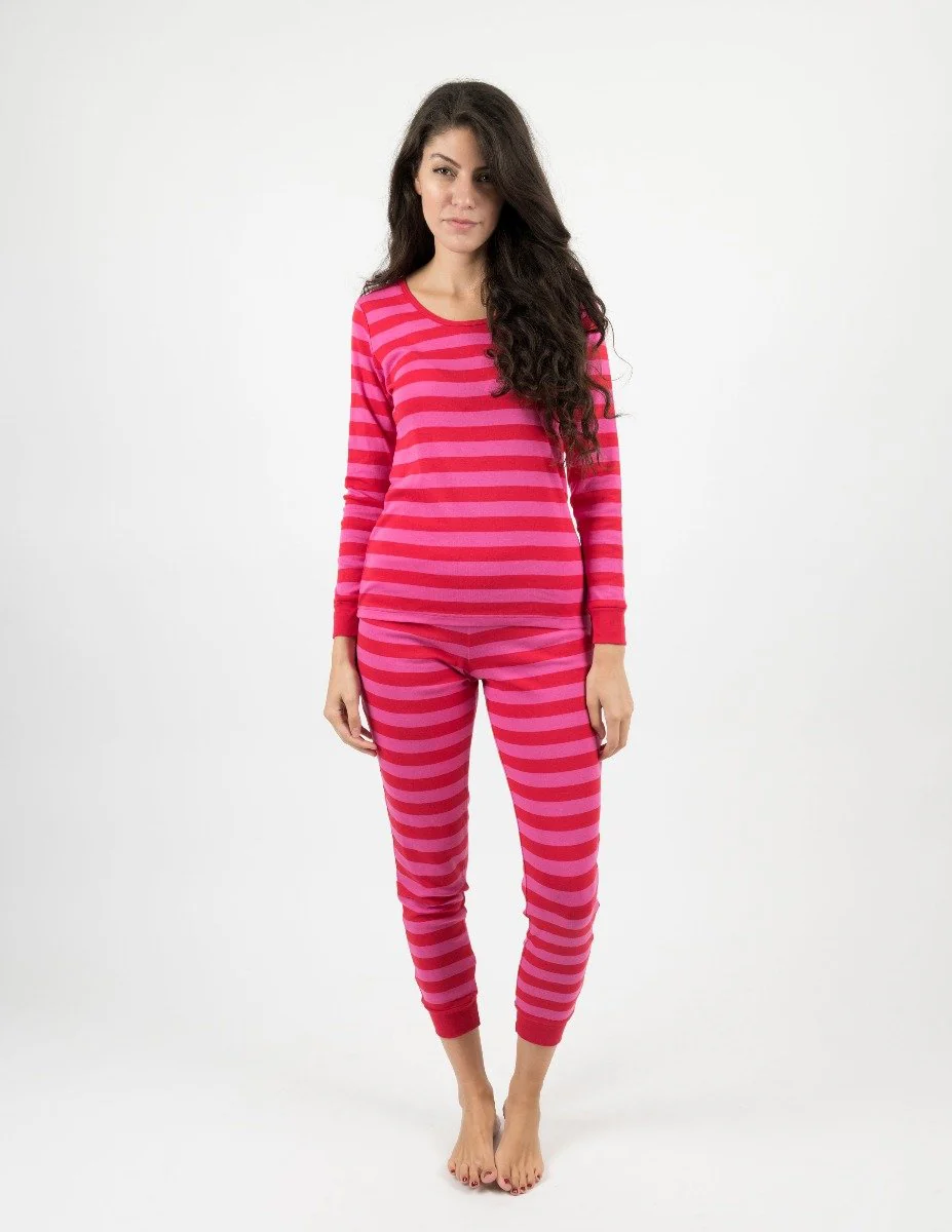 Women's Red & Pink Stripes Pajamas - Image 2