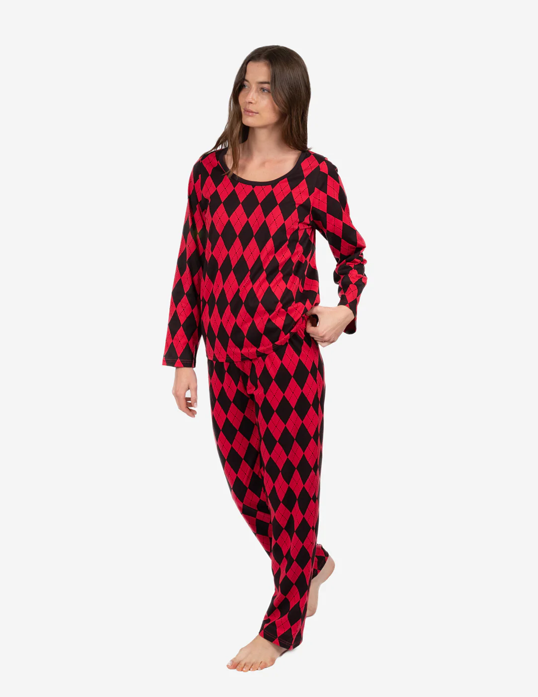 Women's Loose Fit Argyle Print Pajamas - Image 2