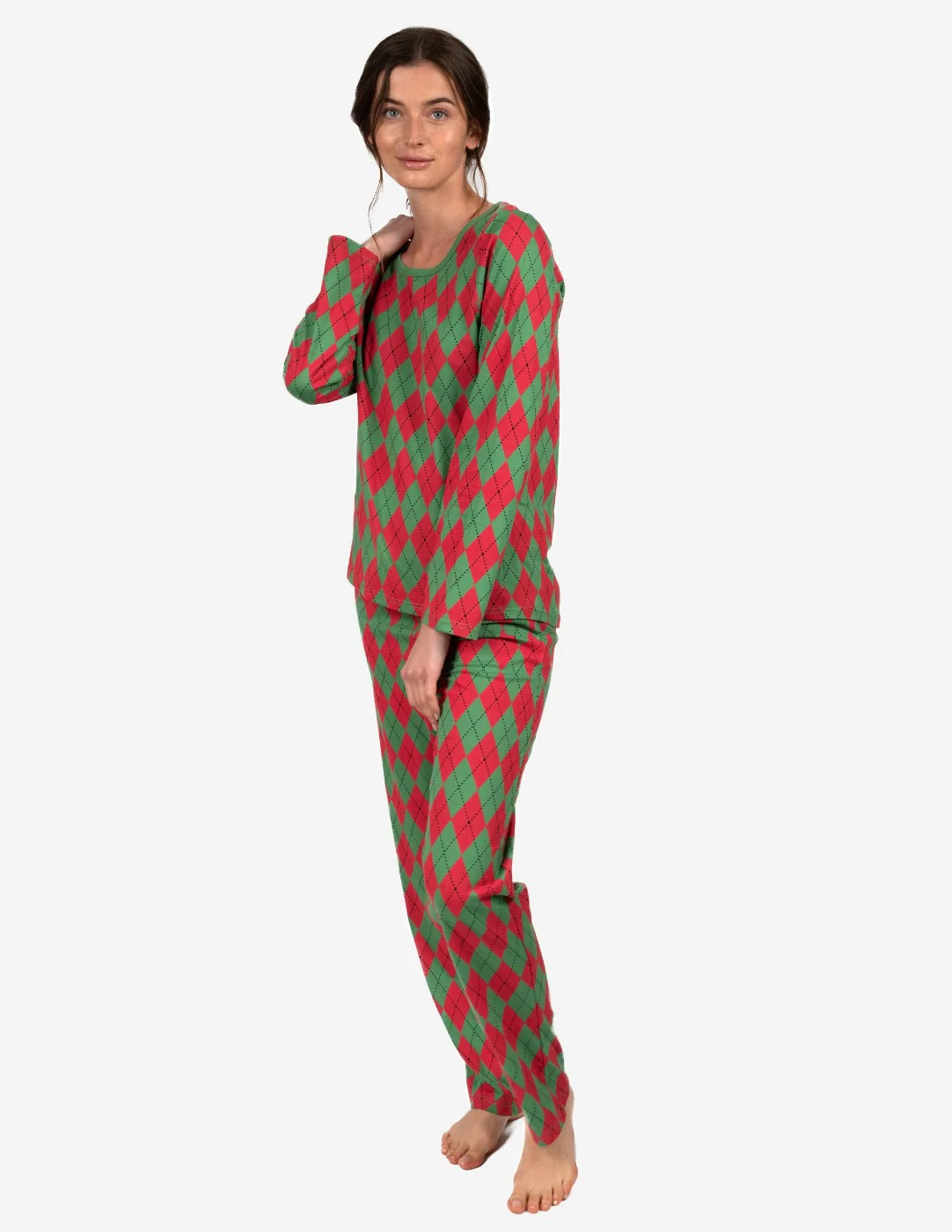 Women's Loose Fit Argyle Print Pajamas - Image 6