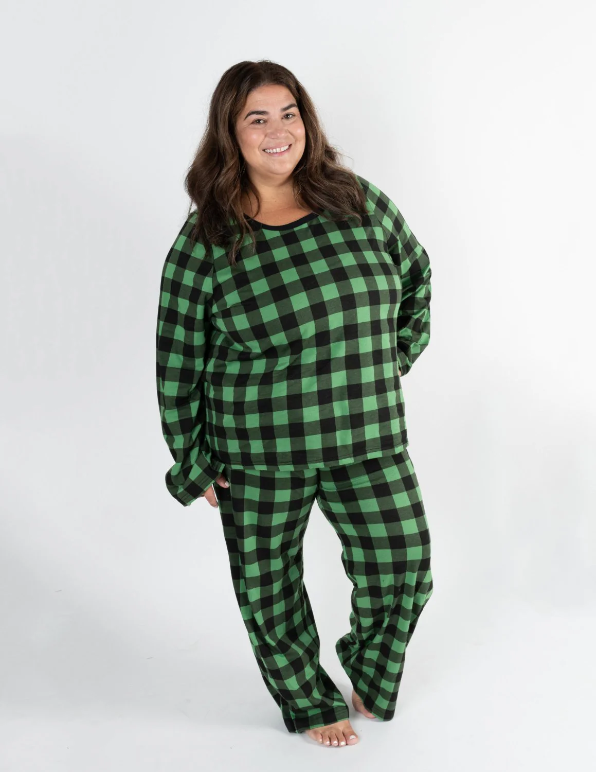 Women's Black & Green Plaid Cotton Pajamas - Image 2