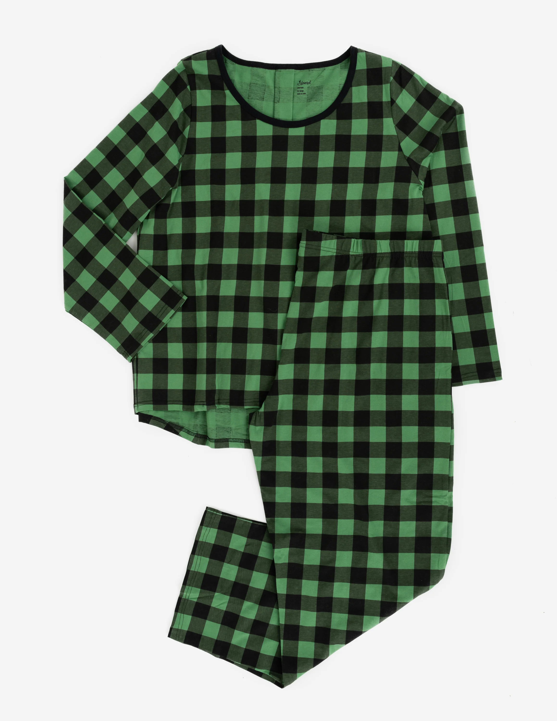 Women's Black & Green Plaid Cotton Pajamas - Image 4